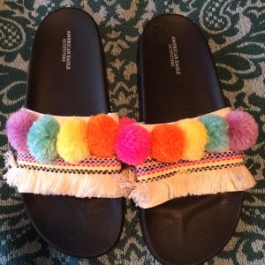 American Eagle Pom Pom Beach Slip Ons